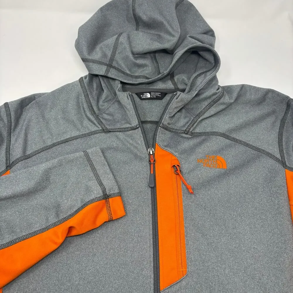The North Face Mens XL Gray Orange Full Zip Hooded Long Sleeve Sweater Jacket